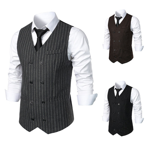 Herrer Double-breasted Nålstribet Vest Stilla