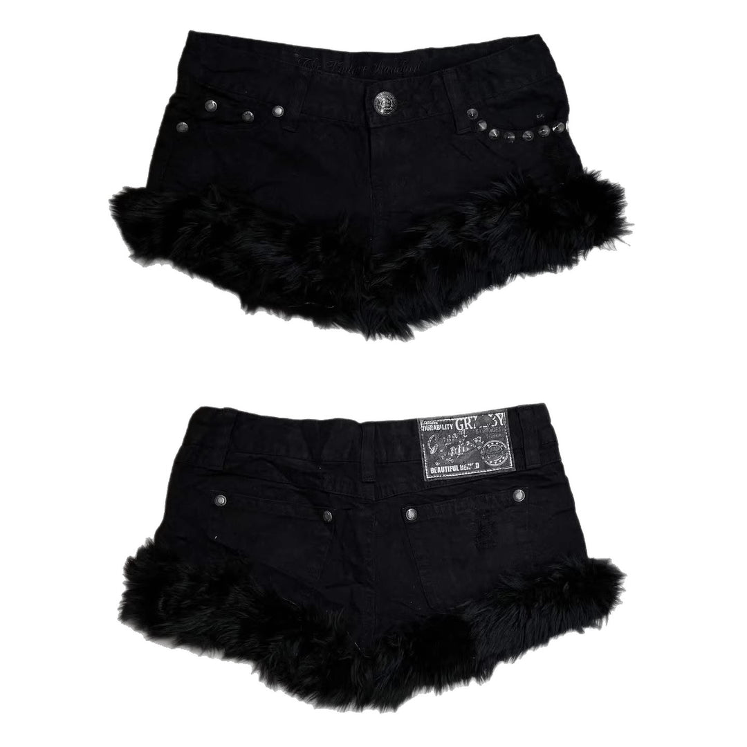 Dame Korte Jeans med fluffy kant Skovae