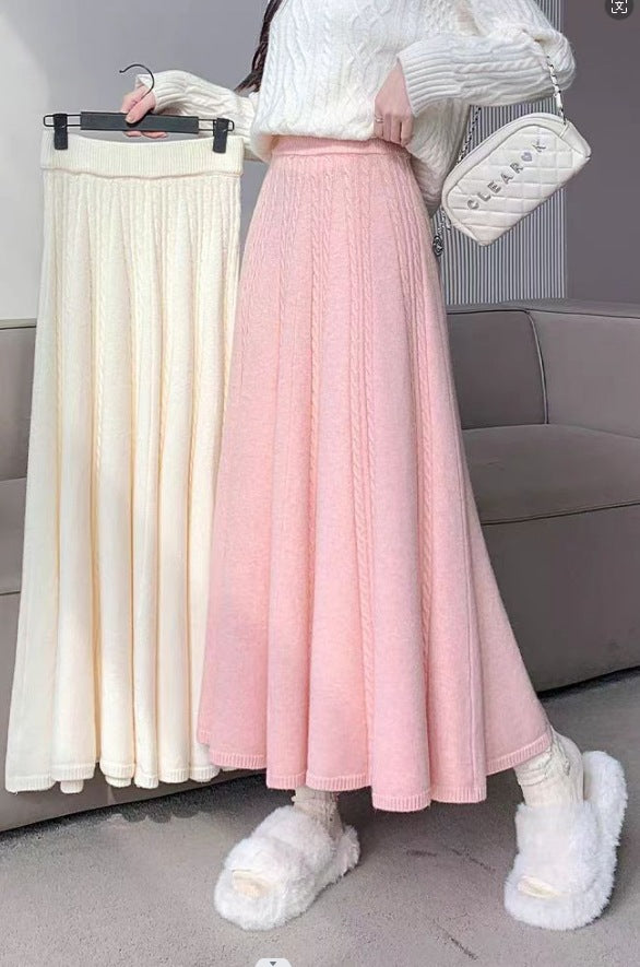 Damer Elegant Midi Nederdel med Kabel Strik Mønster og Bred Snit Stilla