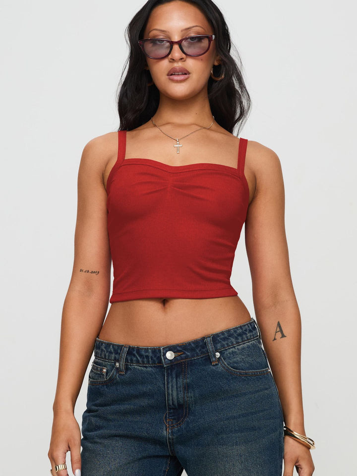 Dame Crop-Top med fint ribdesign og justerbare spaghetti-stropper Stilla