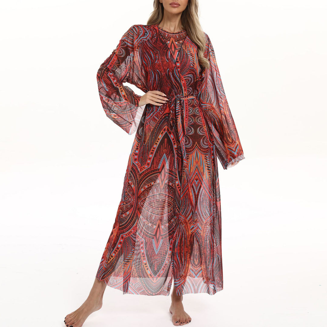 Dame Transparent Strandkimono med blomsterdesign Skovae