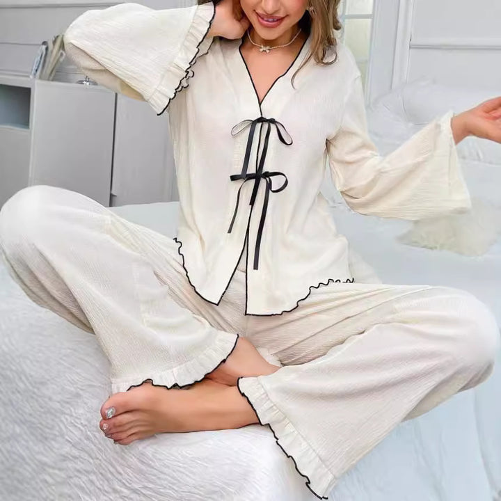 Dame natkjole sæt med elegante flæser Stilla