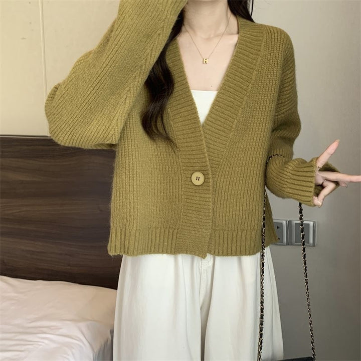 Kvinder trendy cardigan med dyb V-hals og knaplukning Stilla