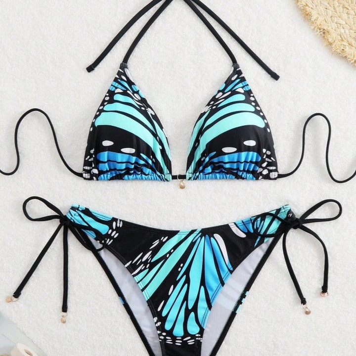 Dame triangel-bikini med stilfulde snoredetaljer og trendy mønster Skovae