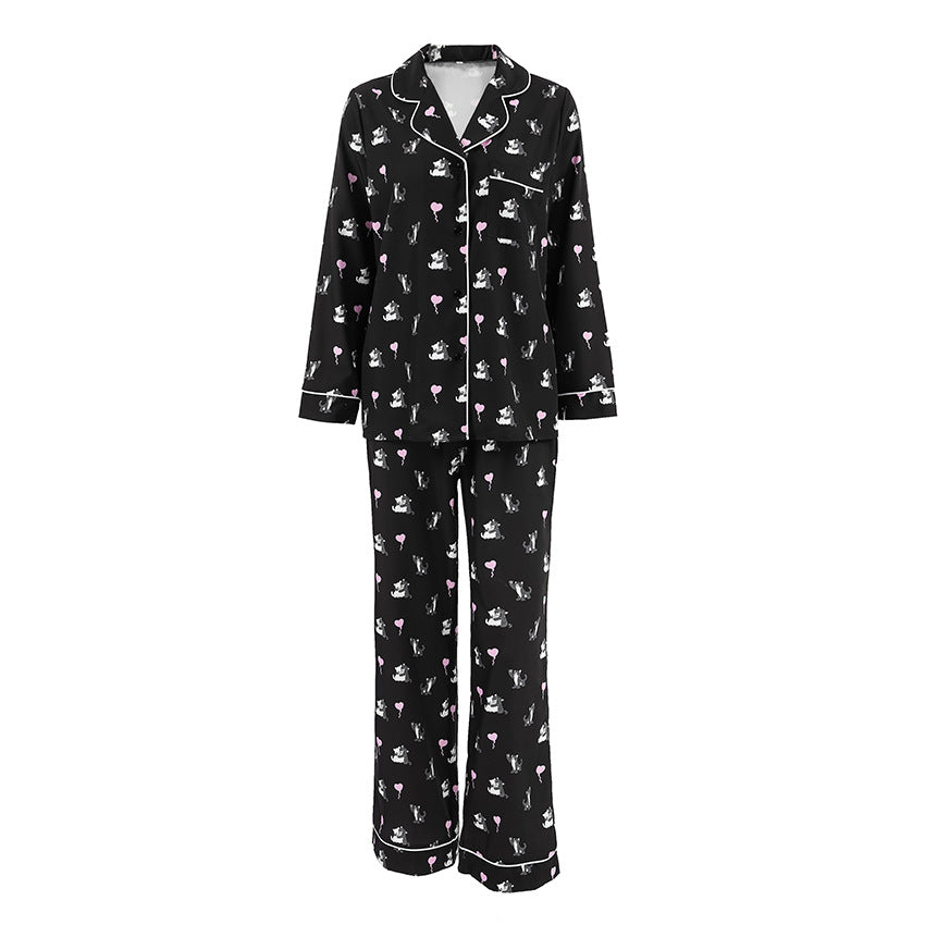 Dame Pyjama-sæt med legende dyreprint og kontrasterende paspels Stilla