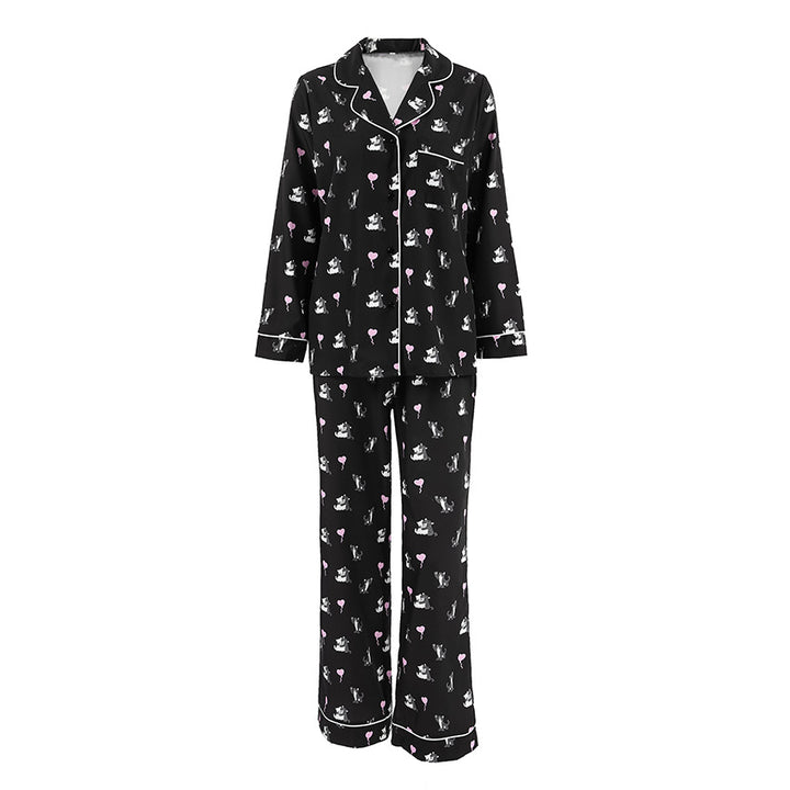Dame Pyjama-sæt med legende dyreprint og kontrasterende paspels Stilla