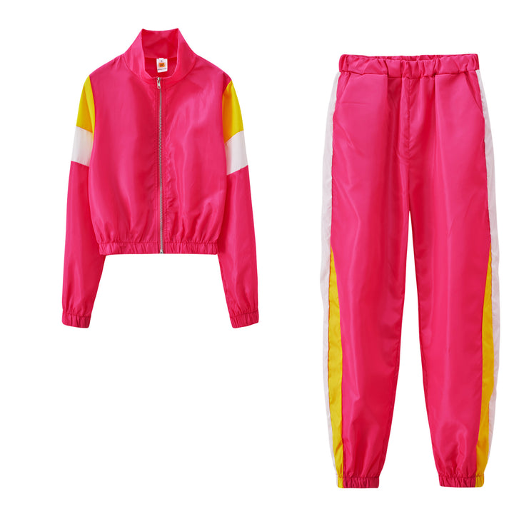 Kvinders sporty track sæt med fashionable høj krave og elastiske manchetter