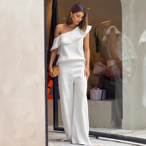 Damer Elegant One-Shoulder-Outfit med Ruffle-detaljer Stilla