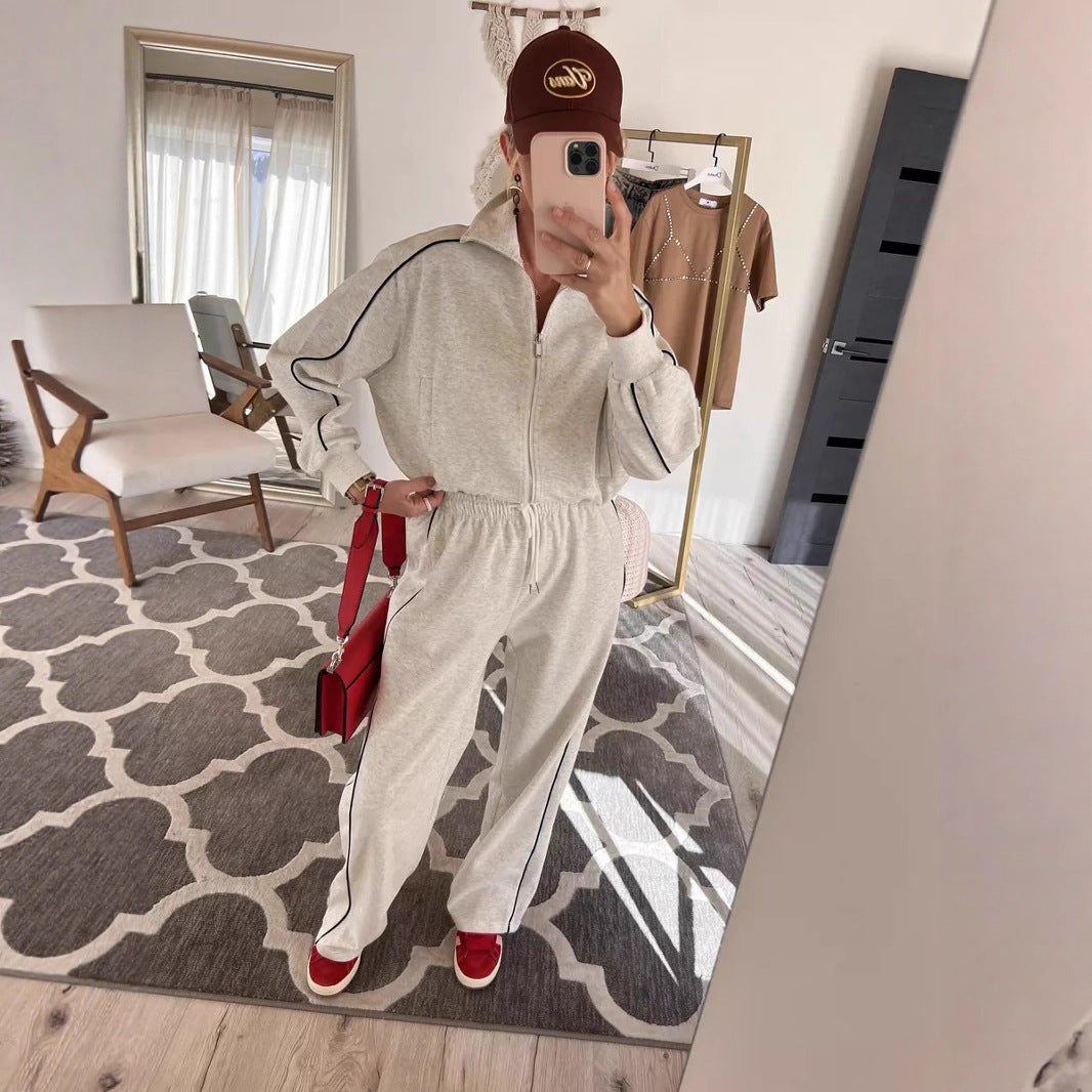 Kvinders sporty loungewear sæt med lynlås og sidelister Skovae