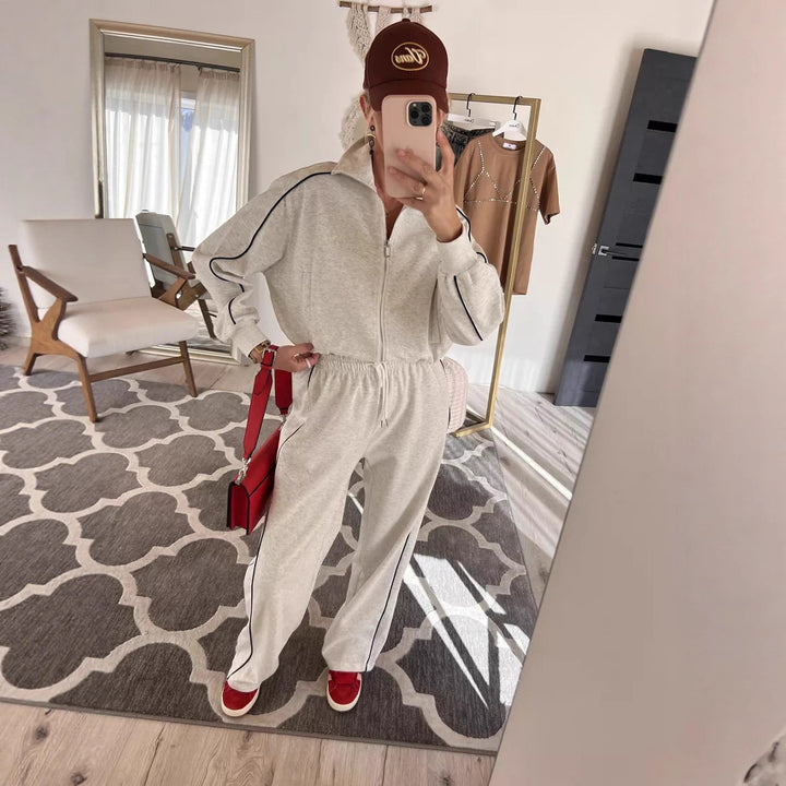 Kvinders sporty loungewear sæt med lynlås og sidelister Skovae