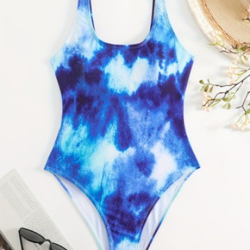 Damer én-delt sporty badedragt med moderigtigt tie-dye-design Skovae