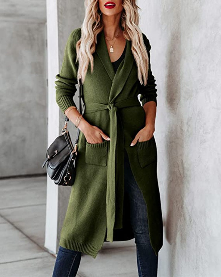 Dame chunky strik wrap cardigan med moderne lommer Stilla