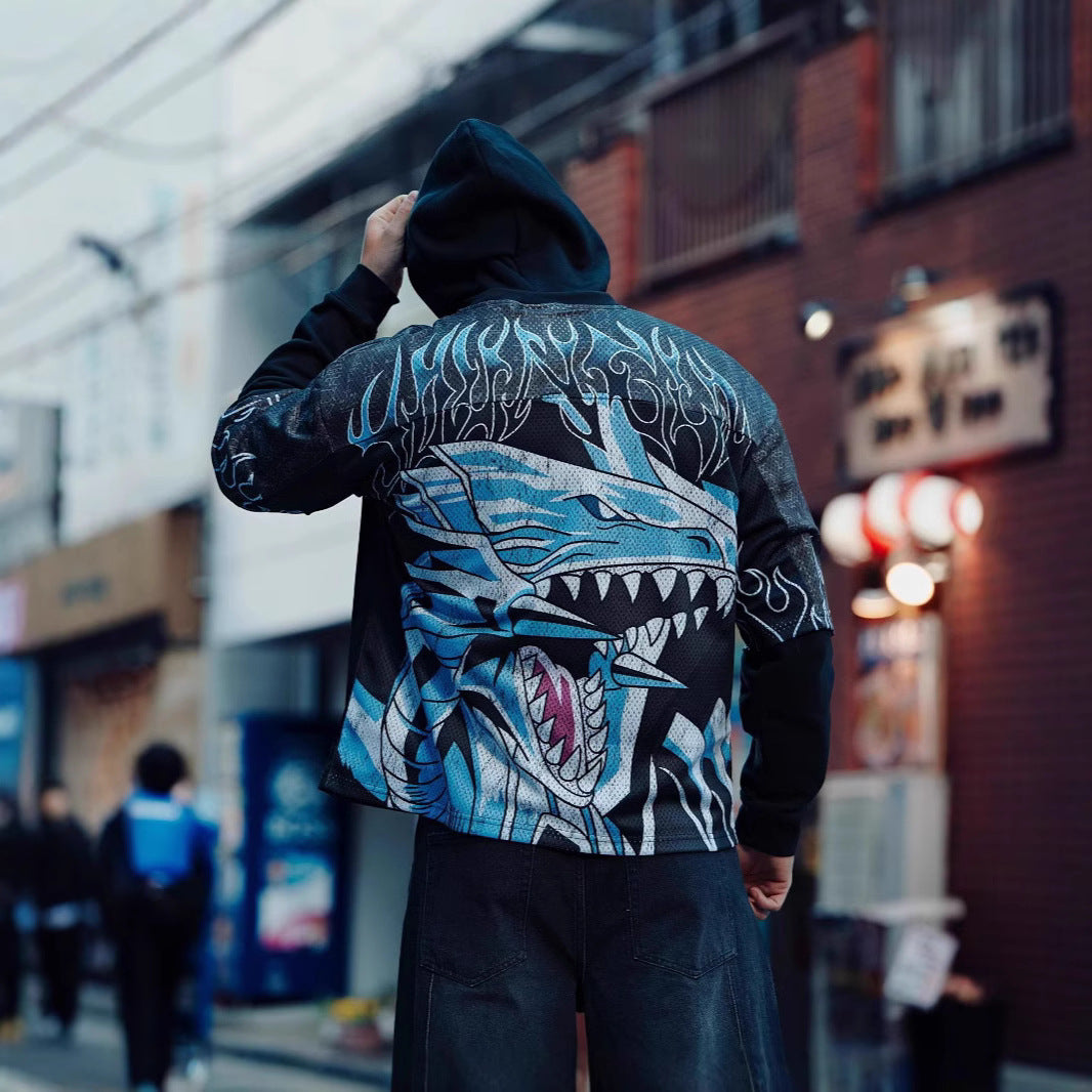 Unisex nan åndbart net-jersy med stort anime-print og V-udskæring Skovae