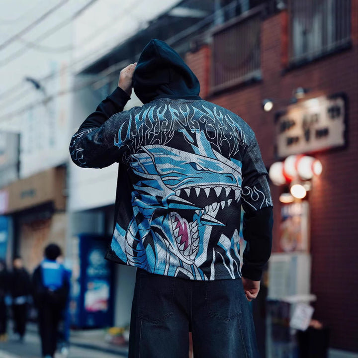 Unisex nan åndbart net-jersy med stort anime-print og V-udskæring Skovae