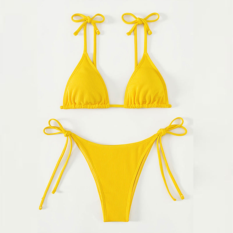Dame trekant-bikini med justerbare stropper og høj udskæring Skovae