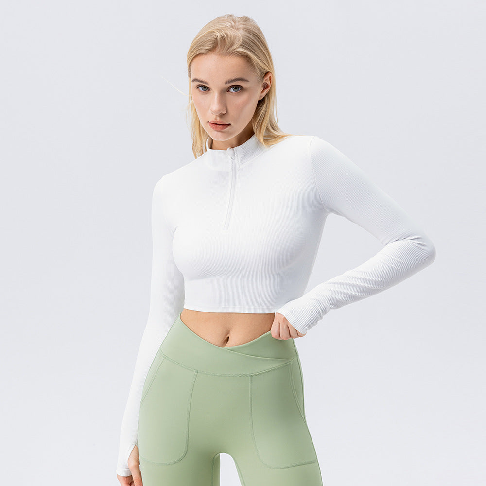Dame Sporty Langærmet Crop-Top med halvmeterlynlås og åndbare egenskaber Stilla