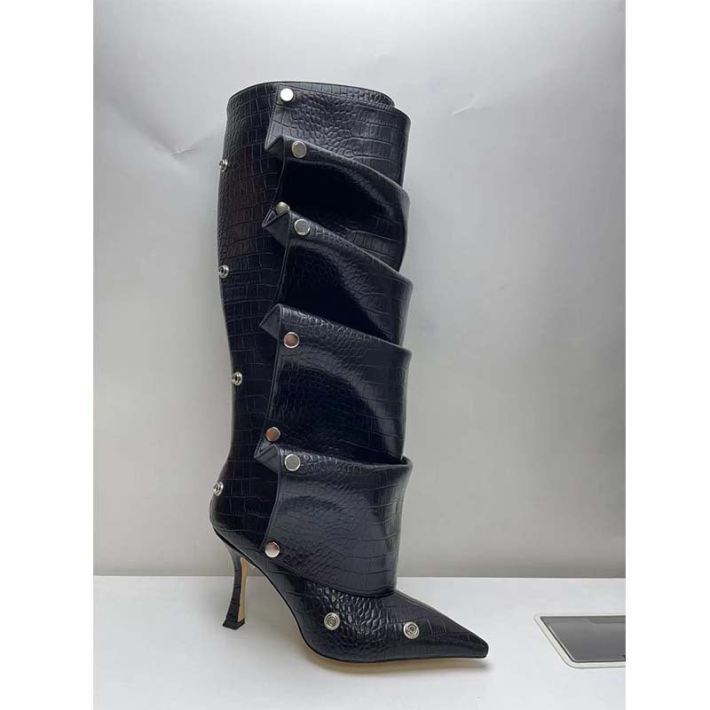 Femme Skulptureret Stiletto Knæhøje Støvler Stilla
