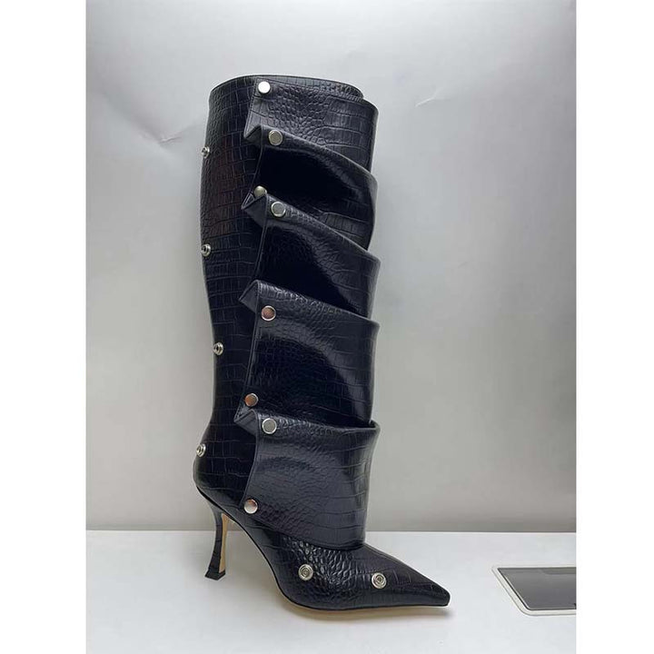 Femme Skulptureret Stiletto Knæhøje Støvler Stilla