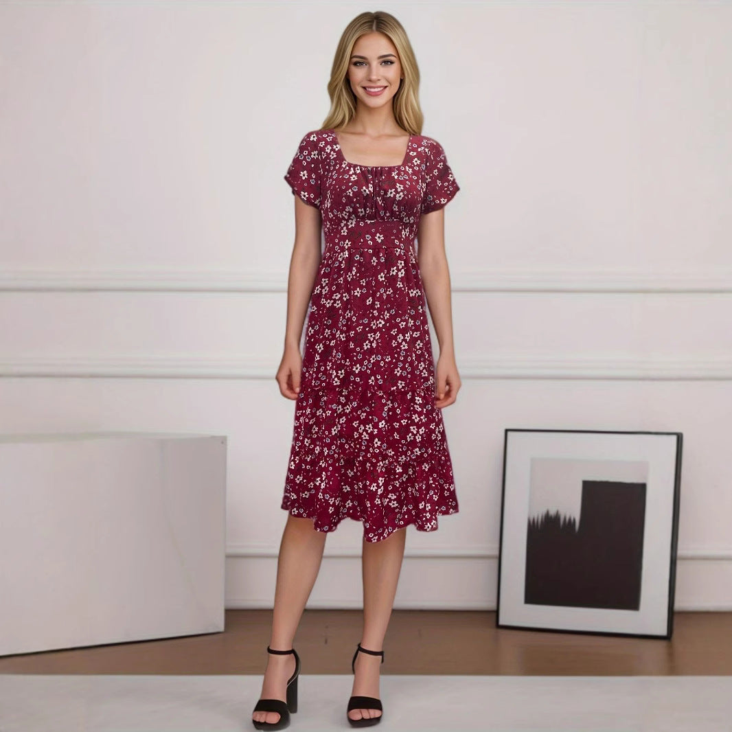 Dame Blomster Plisse Maxi Kjole Stilla