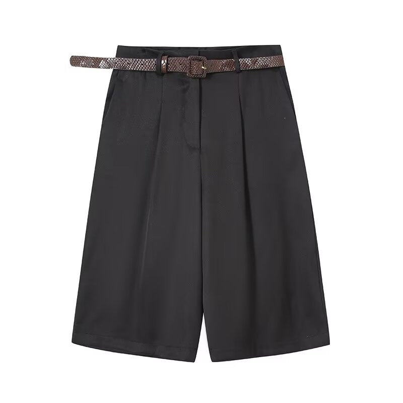 Dame elegante højvands-shorts med flettet bælte Skovae