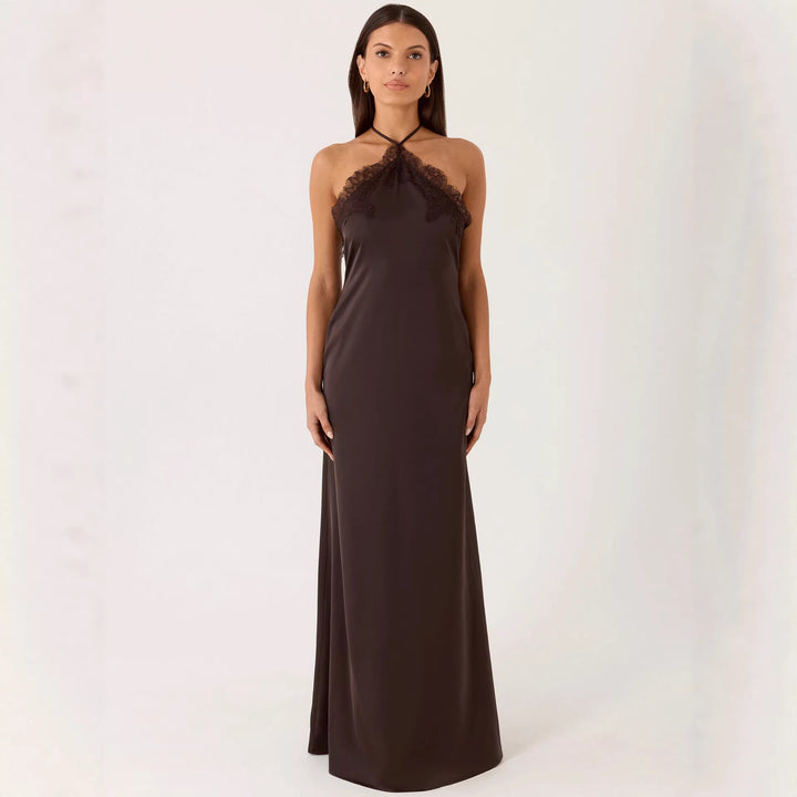 Dame Elegant Maxi Kjole med sofistikeret blonder bustier og flydende stof