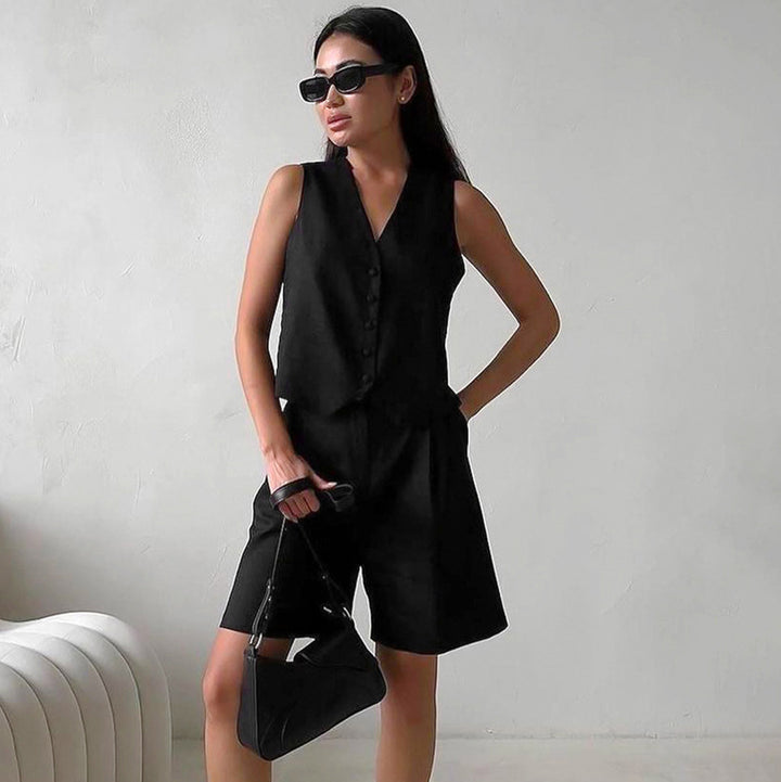 Dame ærmeløs Blazer-top med elegant knaplukning Stilla