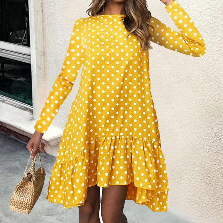 Dame luftig Polka-Dots kjole med flæsekant og lange ærmer Stilla