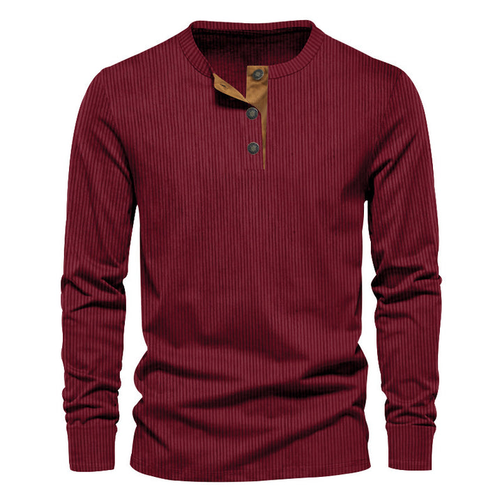 Herrer nano ribbet Thermo-Henley lavet af bomuldsblanding med tre-knap lukning og elastiske manchetter Skovae