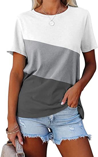 Dame Trendy Kortærmet T-Shirt med moderne Farveblokdesign Stilla
