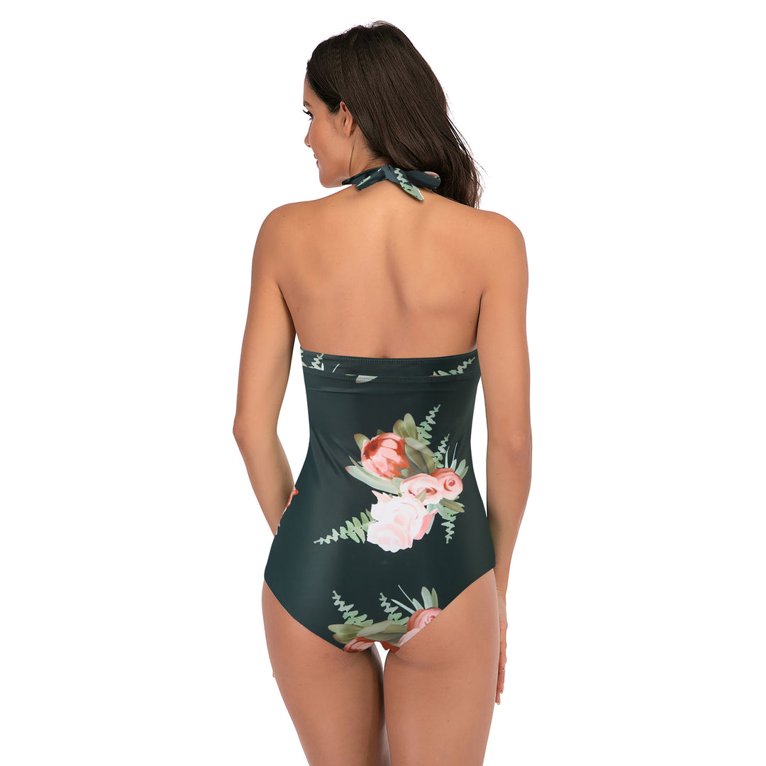 Dame Floral Sportbadedragt med halterneck design og figursyet snit Stilla
