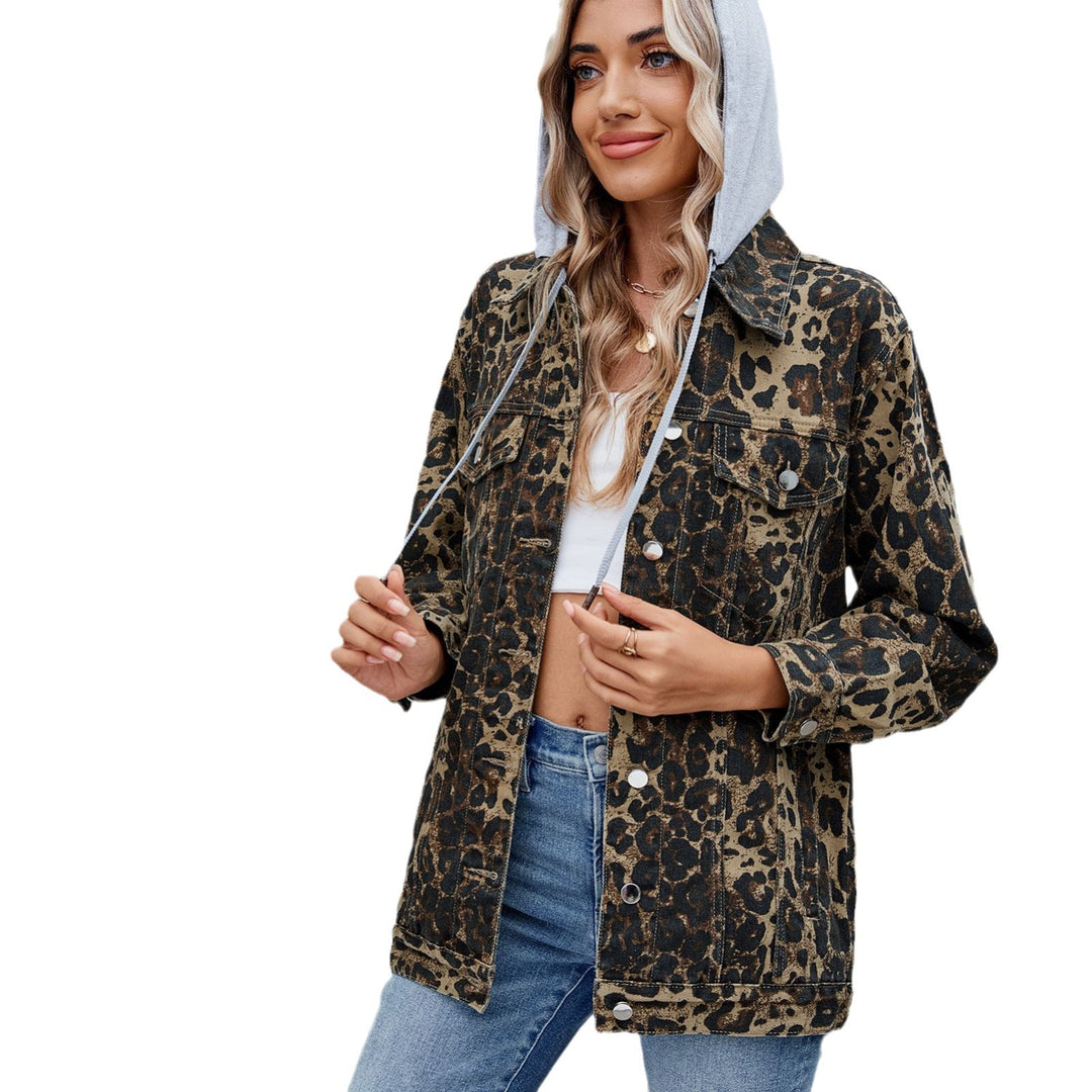 Dame Denim Skjortejakke i trendy Leo-design med afslappet snit Stilla