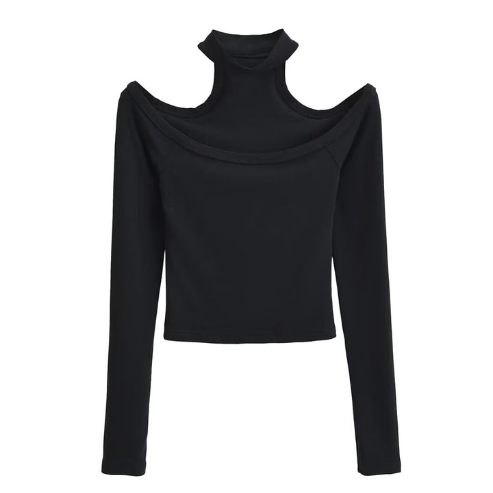 Dame Off-Shoulder Langærmet Top med stilfuld Ståkrave og attraktiv Pasform Stilla