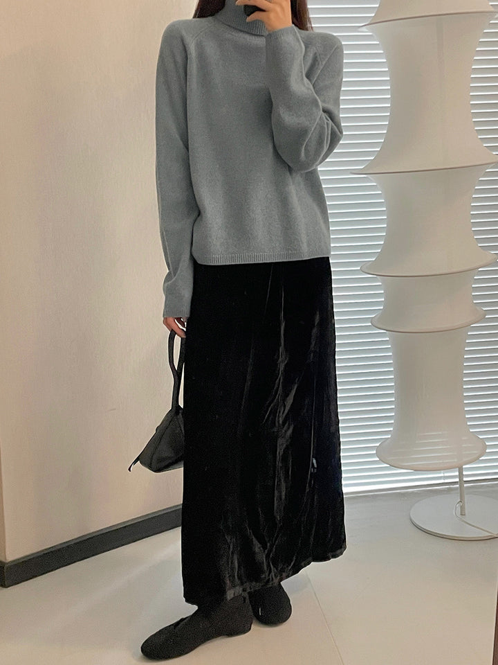 Dame elegant maxiskørt med sammet tekstur og elastisk talje Stilla