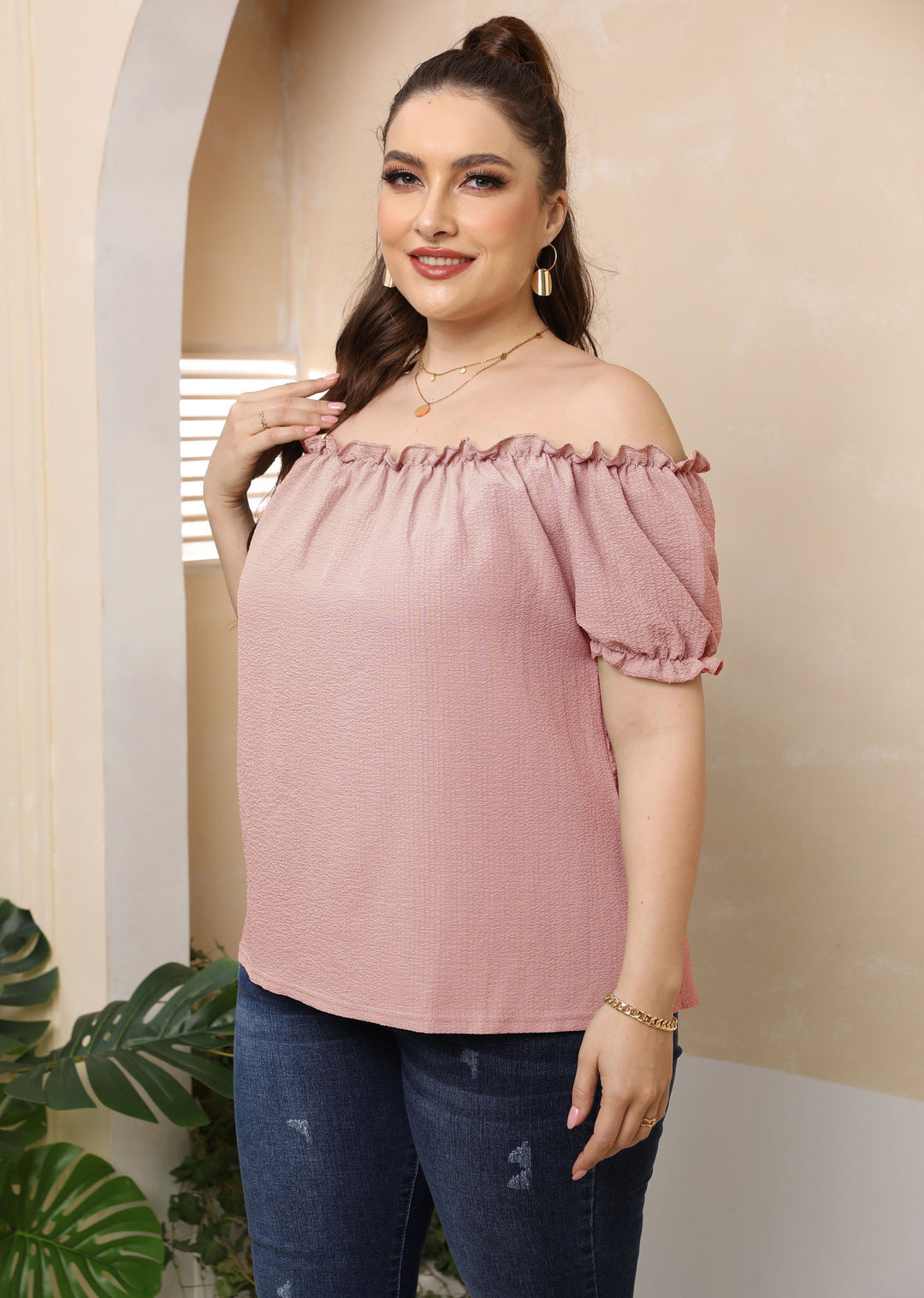Dame Off-Shoulder Top med Volant