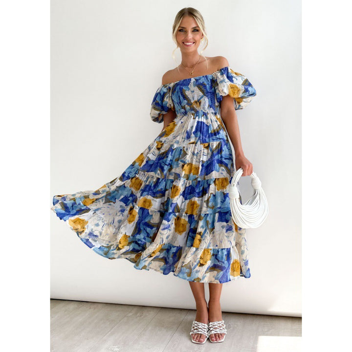 Dame Off-Shoulder Trappe maxikjole med blomsterprint Stilla