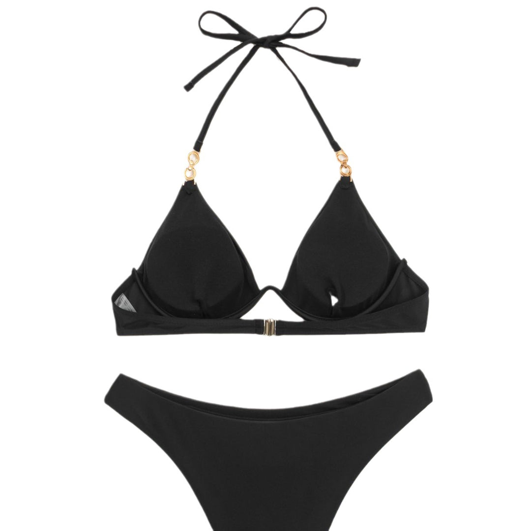 Dame triangel-bikini med justerbare stropper og push-up-kopper Skovae