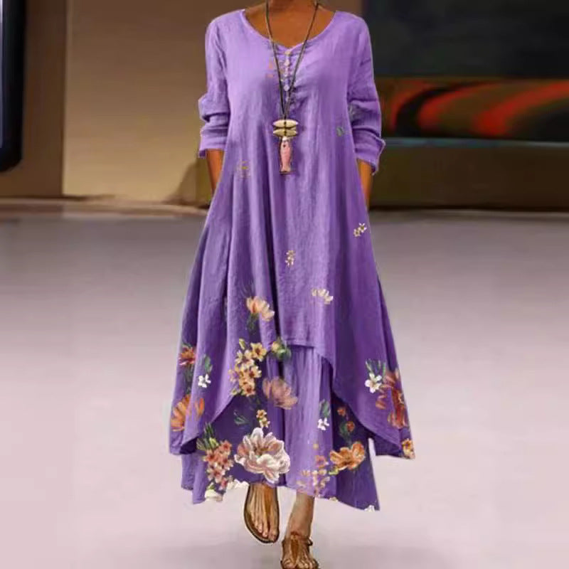 Dame Langærmet Floral Print Maxi Kjole Stilla