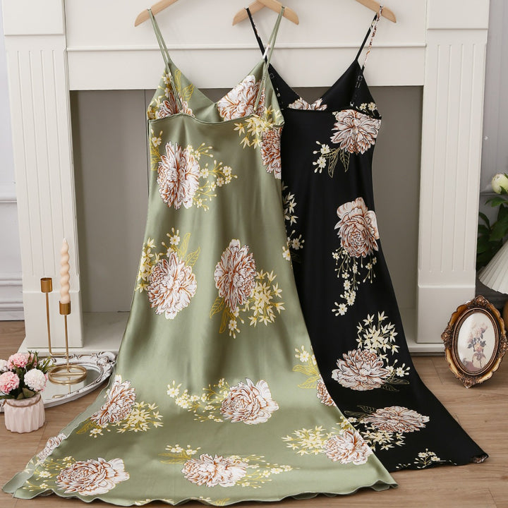 Femme Elegante Florale Satin Maxi Kjole Stilla