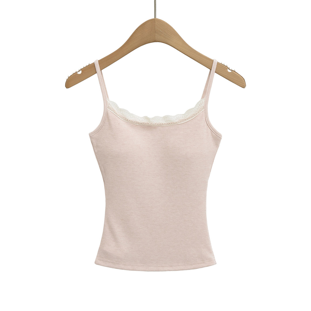 Dame Spaghetti top med delikat blonde dekoration og elastisk materiale Stilla
