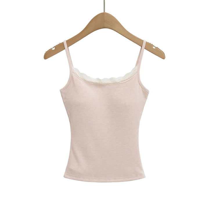 Dame Spaghetti top med delikat blonde dekoration og elastisk materiale Stilla