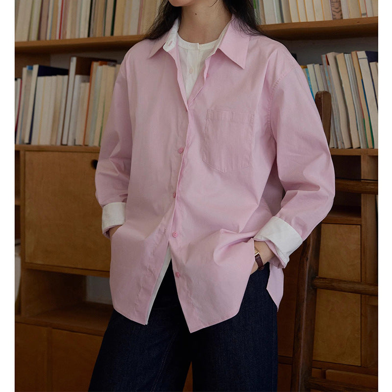 Dame oversized skjorte bluse i afslappet stil med praktiske lommer Stilla