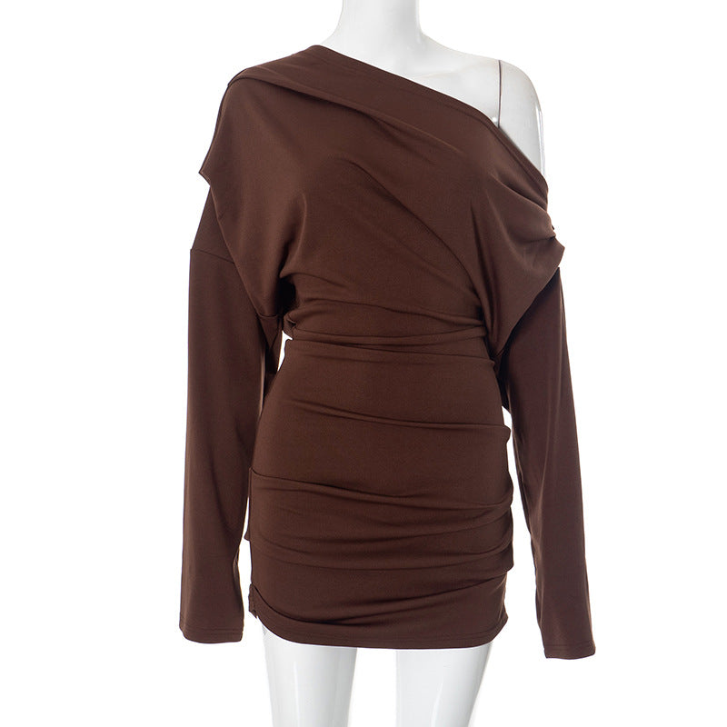 Femme Asymmetrisk Langærmet Draperet Top Stilla