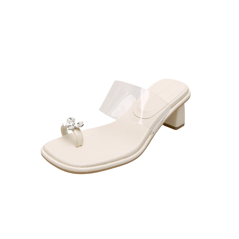 Dame transparente sandaler med funklende krystalpynt og komfortabel hælhøjde Stilla