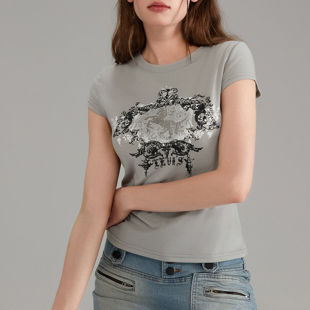 Damer afslappet grafik-crop-top med rund halsudskæring Skovae