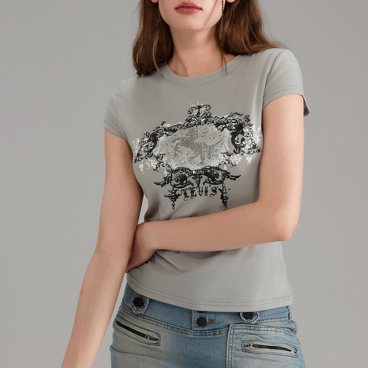 Damer afslappet grafik-crop-top med rund halsudskæring Skovae