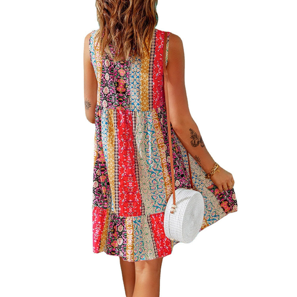 Dame Sommer Maxikjole med farverigt Patchwork-design Stilla