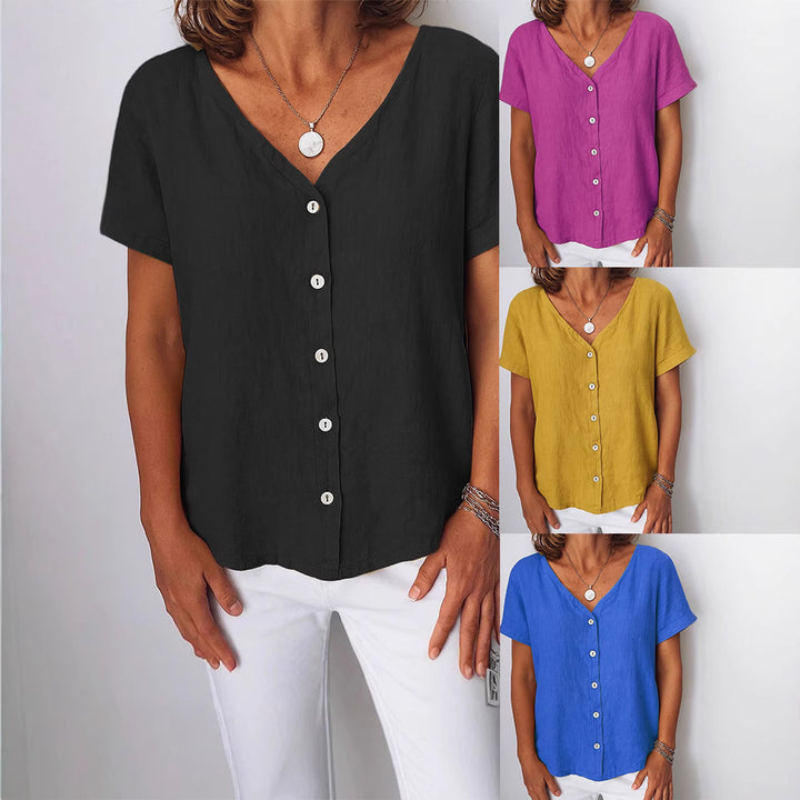 Dame linnedbluse med knapdetaljer Skovae