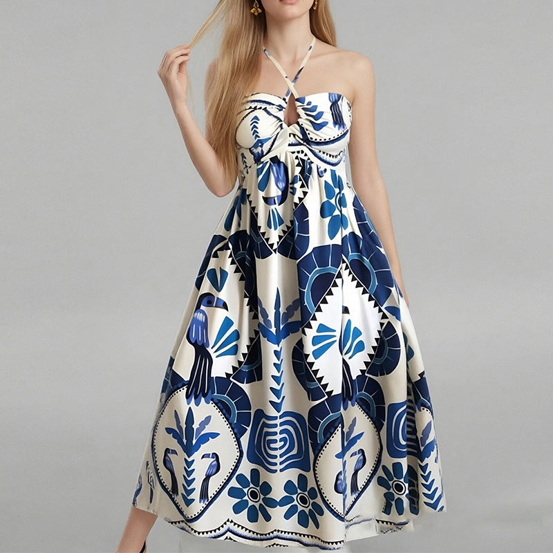Kvinders elegante sommer maxi kjole med bandeau halsudskæring og blomsterprint Stilla