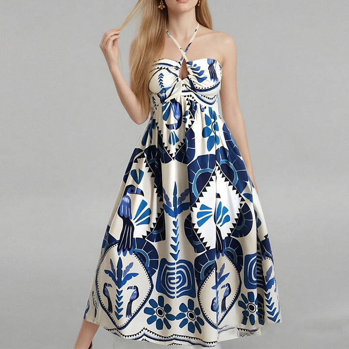 Kvinders elegante sommer maxi kjole med bandeau halsudskæring og blomsterprint Stilla