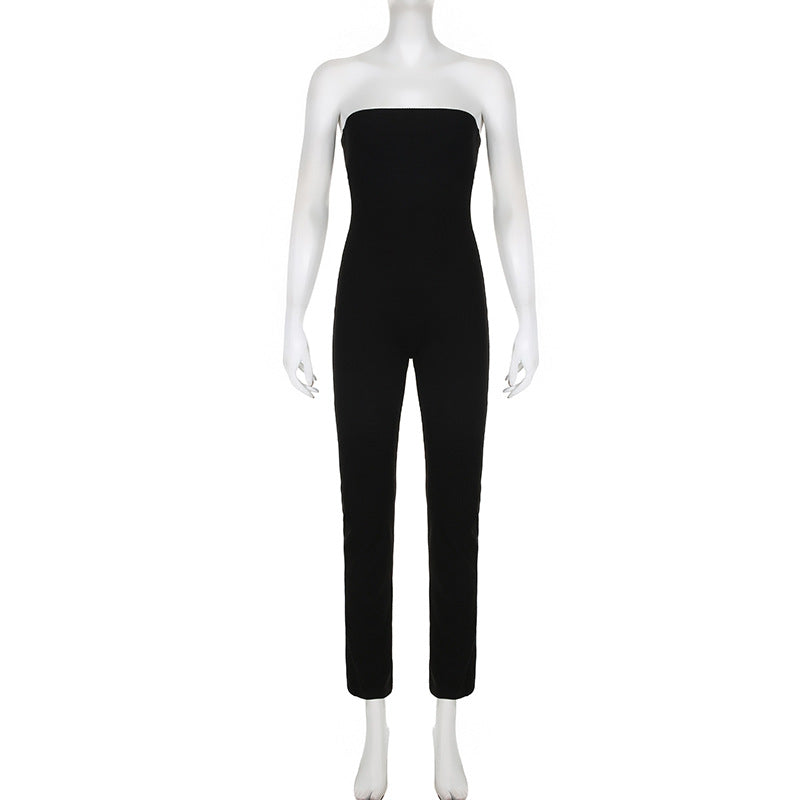 Dame lang jumpsuit med rynket overdel og bredt ben Skovae
